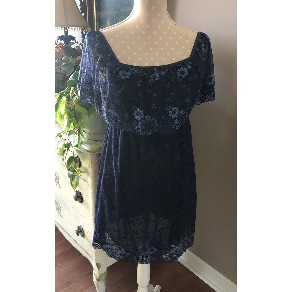 Soma Nightgown Lace Chemise On Or Off The Shoulder Blue Navy Blue Women's Medium